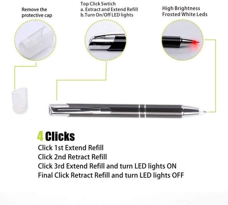 GS GLOWSEEN Lighted tip Penlight,LED Ballpoint Flashlight Writing Pens for Night Writer - 2 PK (White Light) - Image 3